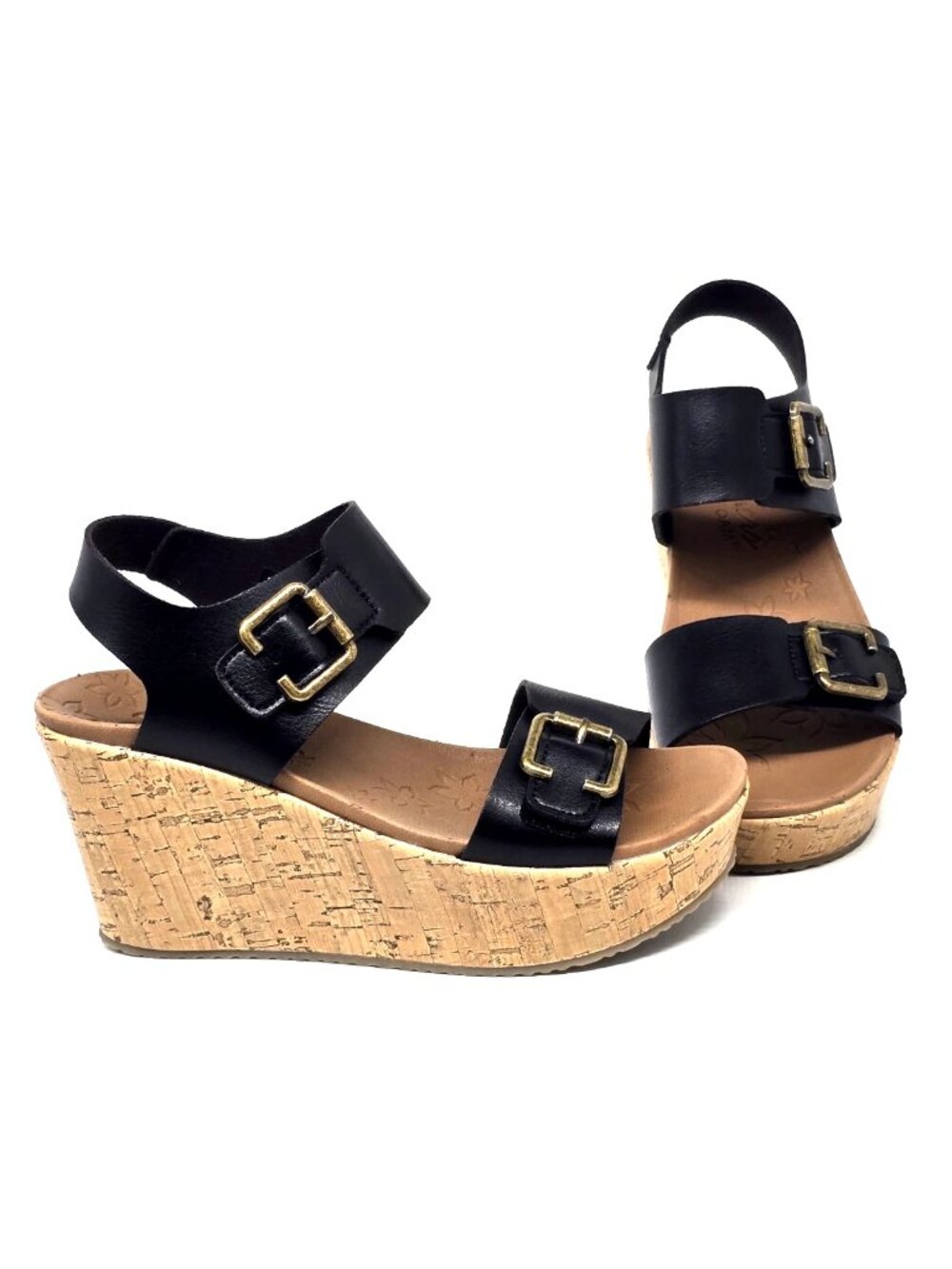 Skechers Luxe Foam Black Wedge Sandals Shoes Women's Size 6